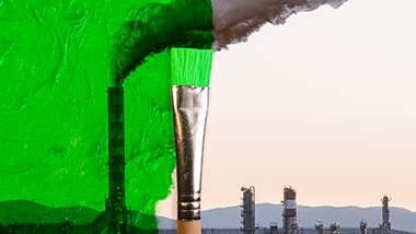 combating greenwashing Foto-Adobe-Stock industries and brush with green paint covering them