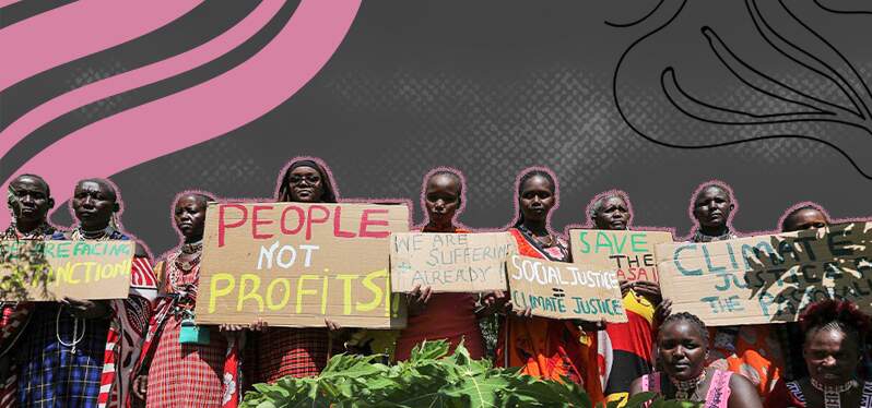 Climate justice for them - black women with protest signs