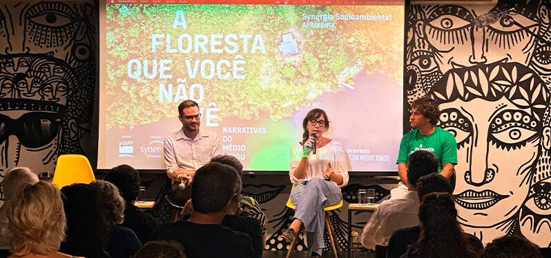 Da esquerda para a direita: Eduardo Rocha, Virginia Antonioli e Mario Vasconcellos na estreia do documentário.